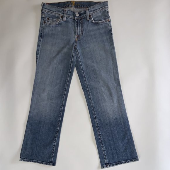 7 FOR ALL MANKIND SIZE 25x25 "CROPPED" LENGTH BOOTCUT BLUE JEANS MADE IN USA - Picture 3 of 6